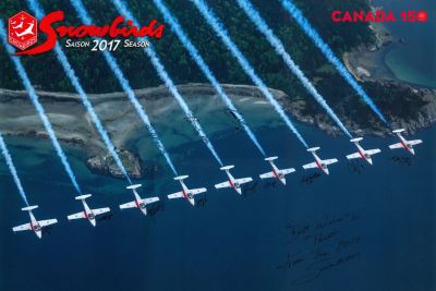 Snowbirds
#1 Yanick Gregoire, #1 Patrick Gobeil, #2 Avert Pyne, #3 Jason Tuckett, #4 Andy Feltrin, #5 Matthew Hart, #6 Bassam Mnaymneh, #7 Maciej Hatta, #8 Greg Hume-Powell, #9 Craig Sharp, #10 Blake McNaughton, #11 Paul Faulkner, Public Affairs Officer Michele Tremblay
